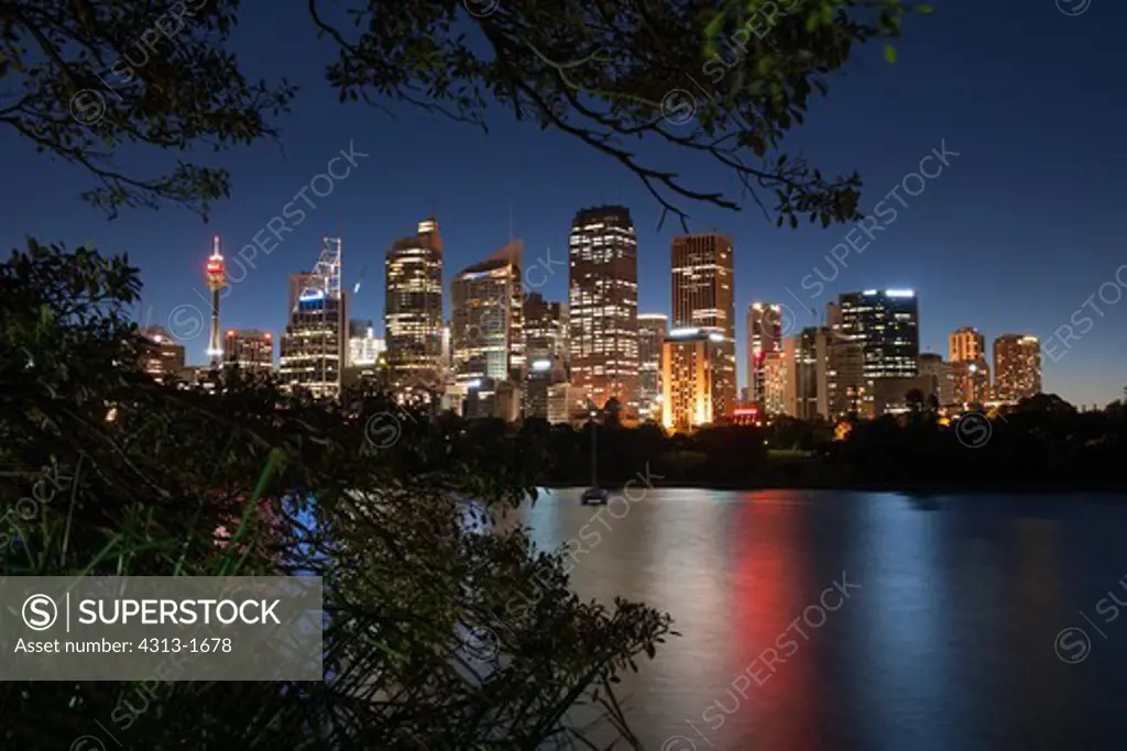 Australia, New South Wales, Sydney. Skyline of city with Sydney tower at left