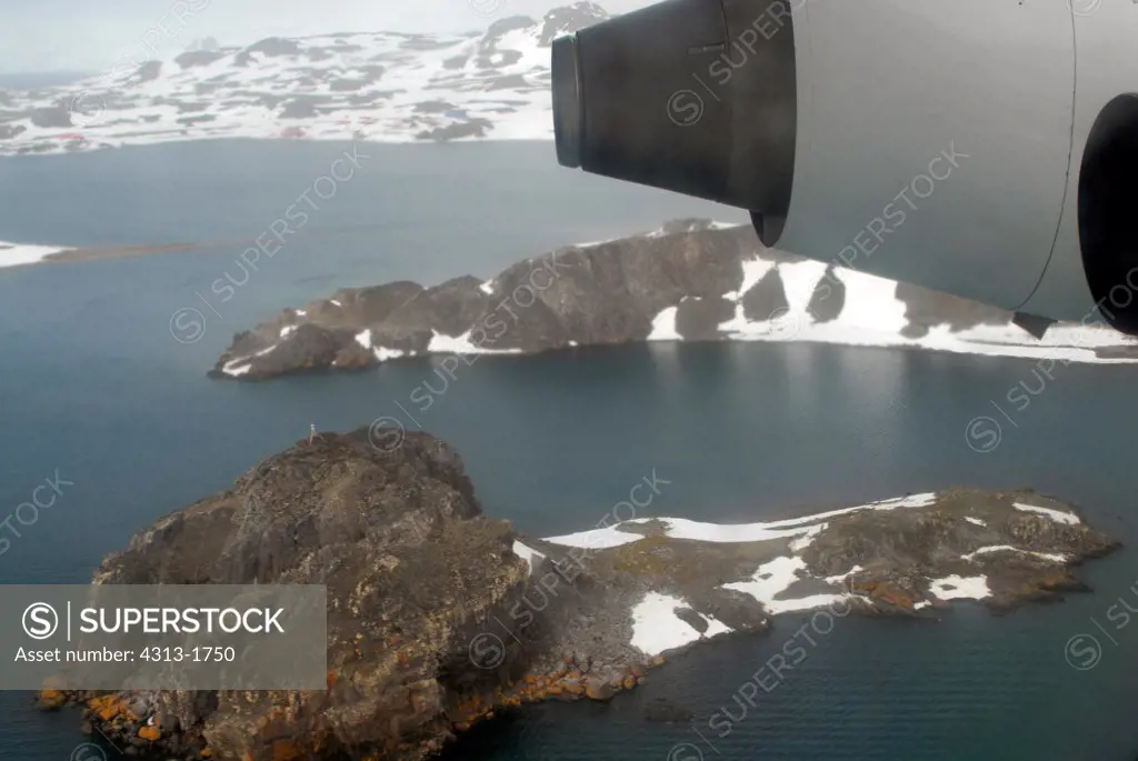 Aerial view of Antarctica coastline, King George Island, South Shetland Island