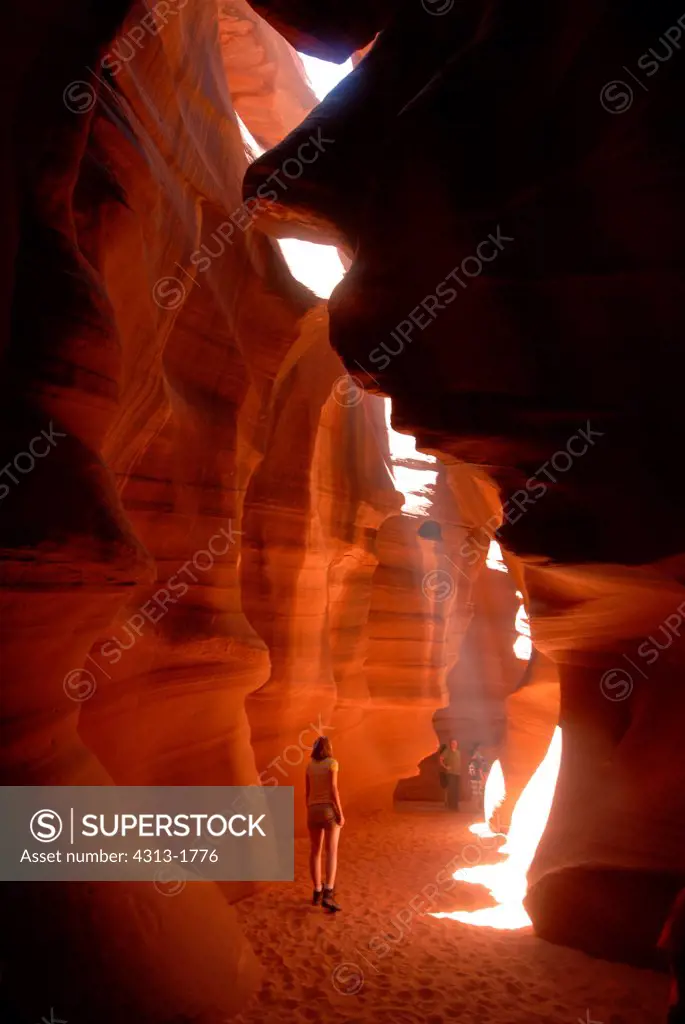 Sunbeam falling into a canyon, Antelope Canyon, Page, Arizona, USA