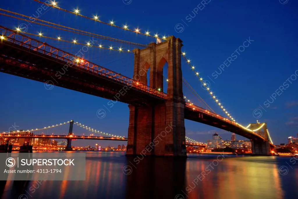 Brooklyn Bridge and Manhattan Bridge viewed from Manhattan, New York City, New York State, USA