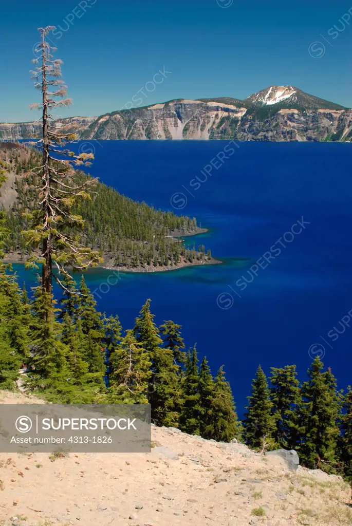 Wizard Island in Crater Lake, Crater Lake National Park, Oregon, USA
