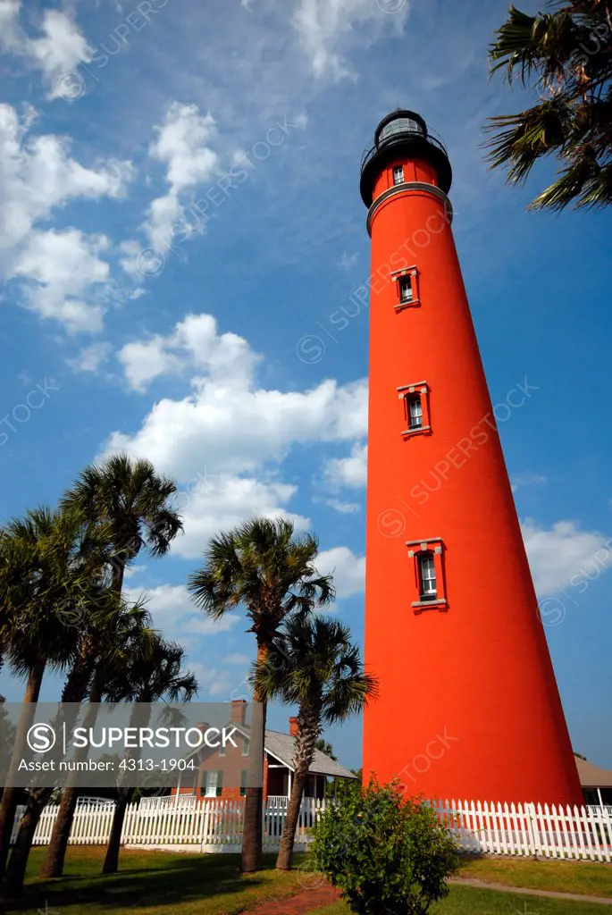 Low angle view of the Ponce De Leon Inlet Lighthouse, Ponce De Leon Inlet, Florida, USA