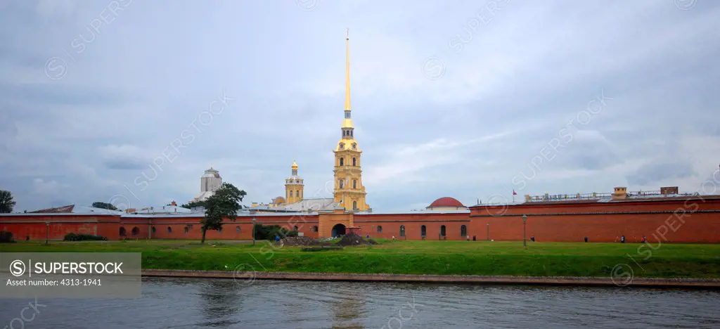 Cathedral and fort at the waterfront, Peter and Paul Cathedral, Peter and Paul's Fortress, Neva River, St. Petersburg, Russia