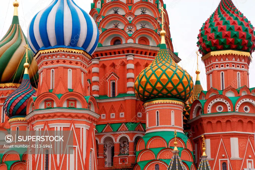 Low angle view of domes of a cathedral, St. Basil's Cathedral, Red Square, Moscow, Russia