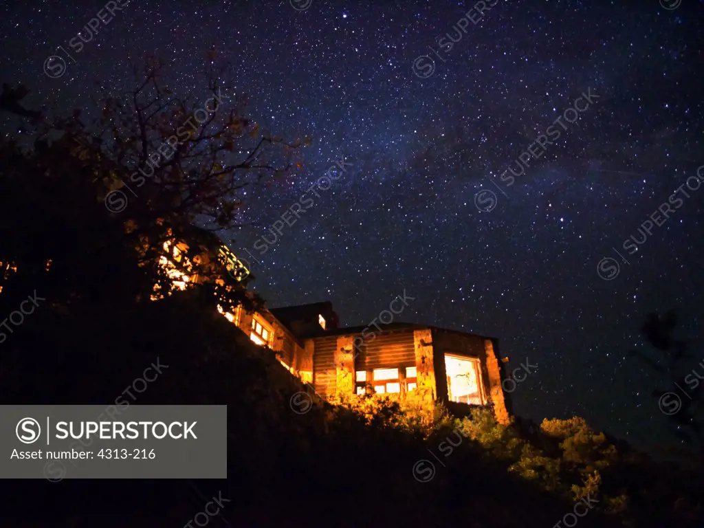 The Milky Way over North Rim Lodge in Grand Canyon National Park.
