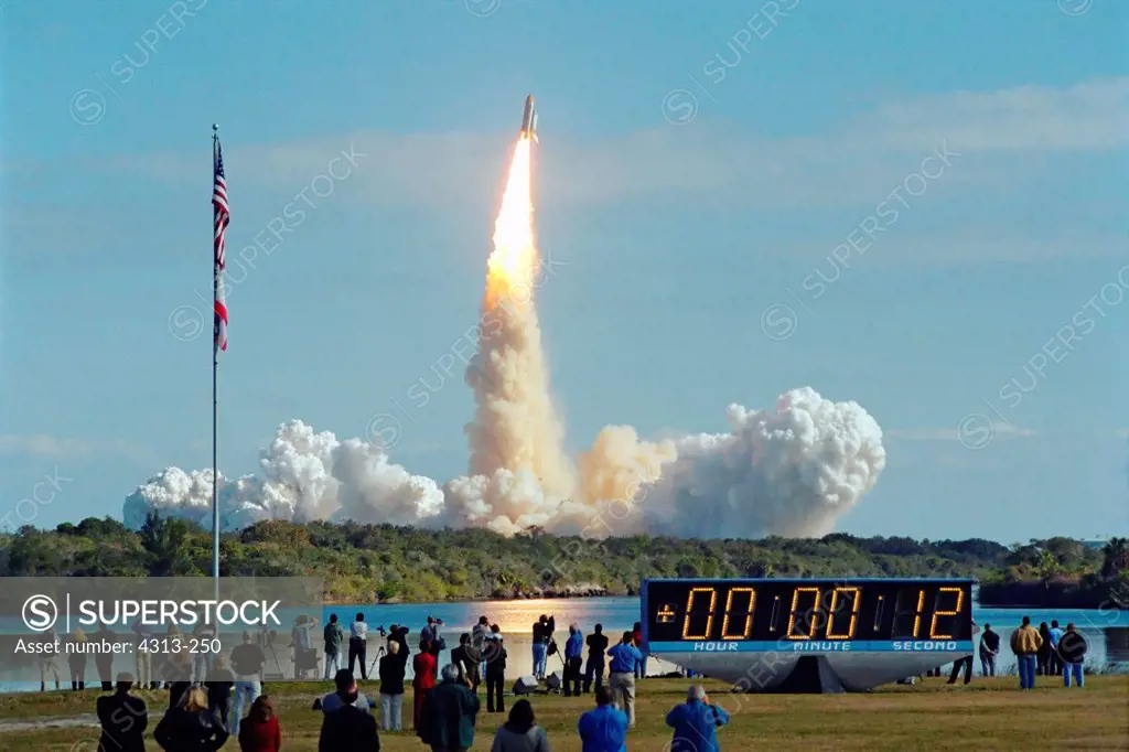 The space shuttle Columbia lifts off from Pad 39A at Kennedy Space Center on what would be its final mission, STS-107, on January 16, 2003 at 10:39am EST. A piece of foam from the shuttle's external fuel tank struck the leading edge of the orbiter's wing 81 seconds into launch, dooming the first space shuttle and its seven member crew upon return February 1.