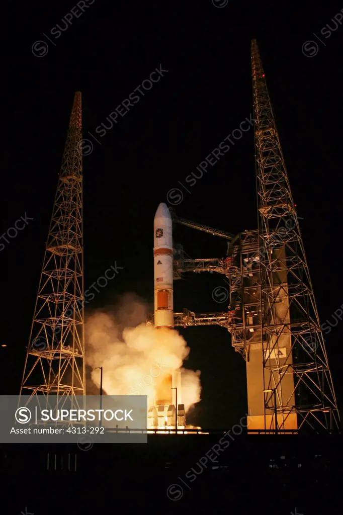 A Delta IV rocket launches Wideband Global SATCOM satellite 3, a military communication satellite.