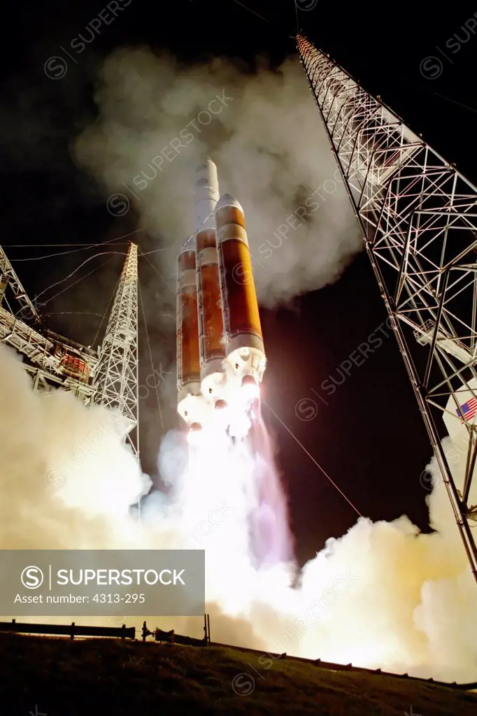 A Delta IV-Heavy rocket, the world's largest rocket, launches the 23rd and last Defense Support Program missile-warning satellite into space on the rocket's first operational mission and second ever flight
