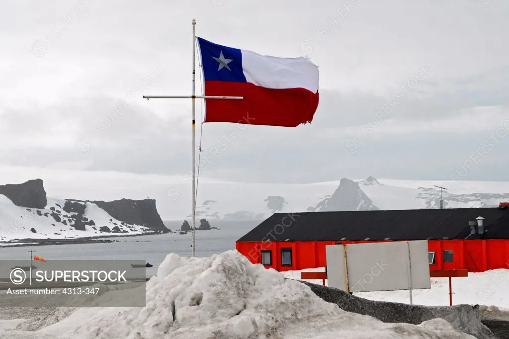 A large flag at Chile's Frei research base on King George Island, Antarctica.