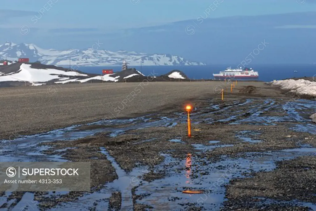 The gravel runway at Chile's Frei research base in Antarctica.