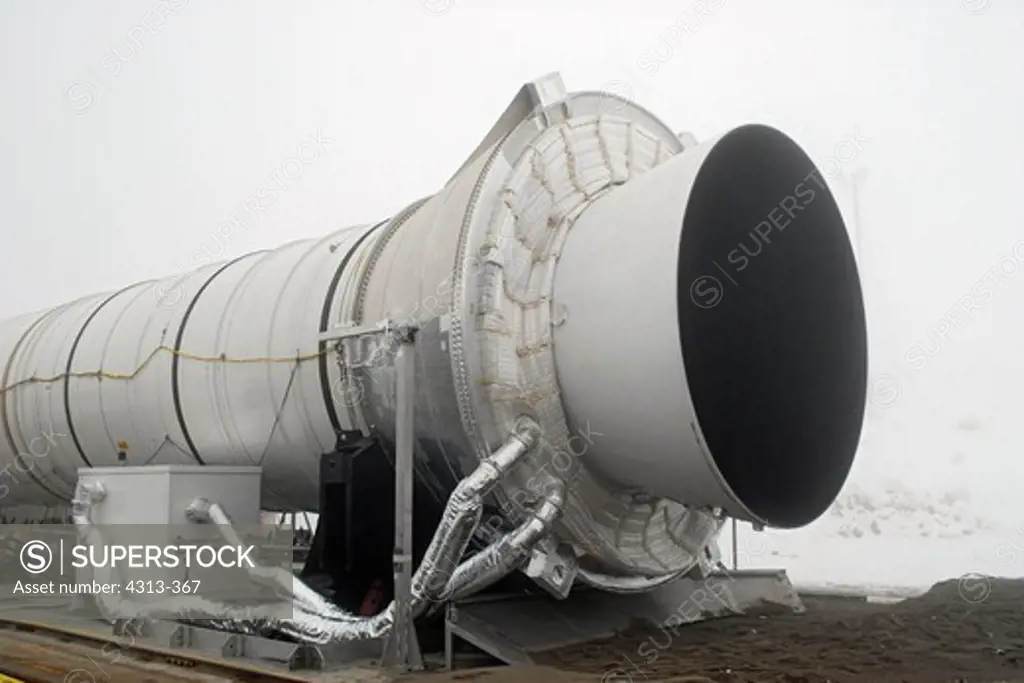 The final space shuttle reusable solid rocket booster to be tested is seen on a test stand at the ATK site near Promontory, Utah, ready to be fired.