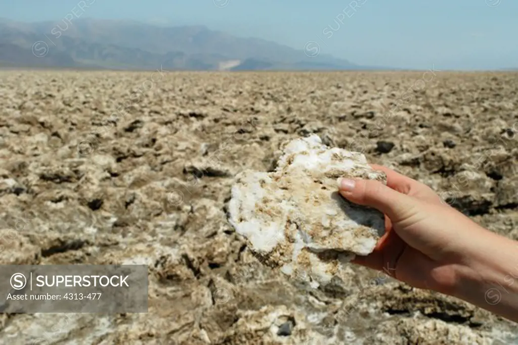The Devil's Golf Course at Badwater Basin in Death Valley National Park, California. Halite salt crystal formations make the scene treacherous to walk among.
