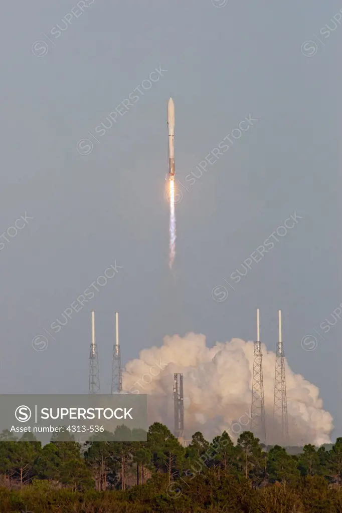 An Atlas V rocket launches with the second of two constructed X-37B Orbital Test Vehicles, OTV-2, less than a year after the first made its successful test flight. The two winged, reusable spacecraft are conducting test flights in secrecy, with current mission and future applications not disclosed.
