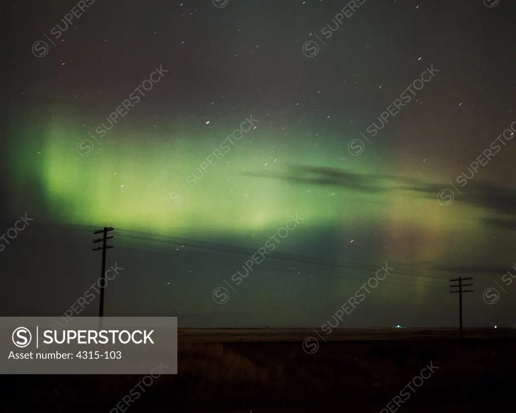 Auroral Band Silhouettes Telephone Lines