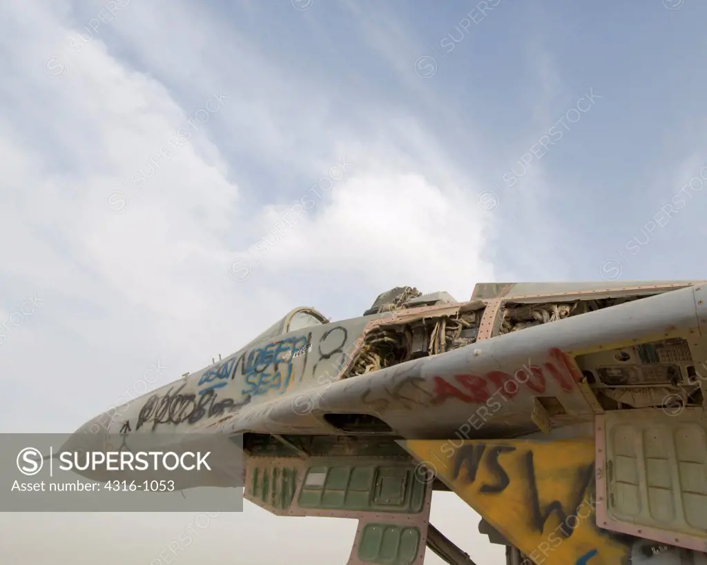 Destroyed Sukhoi SU-27 Flanker at Al Taqaddum Air Base in Iraq's Al Anbar Province