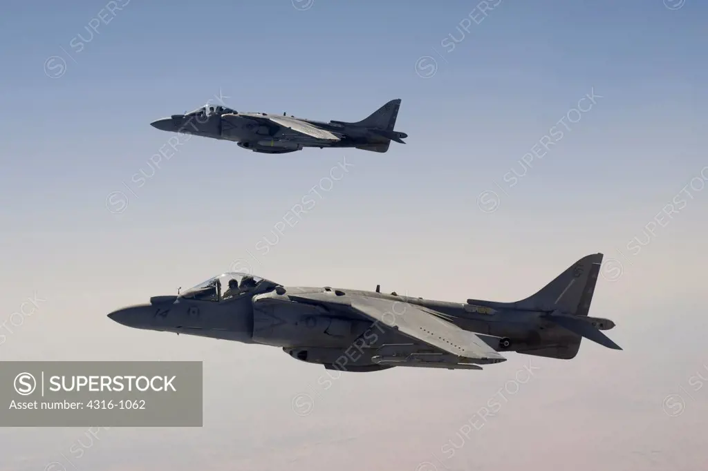 Two US Marine AV-8B Harriers High Above the Al Anbar Province of Iraq