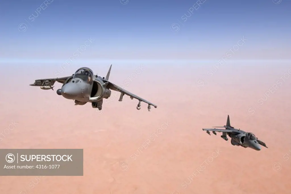 Two US Marine Corps AV-8B Harriers High Above the Al Anbar Province of Iraq