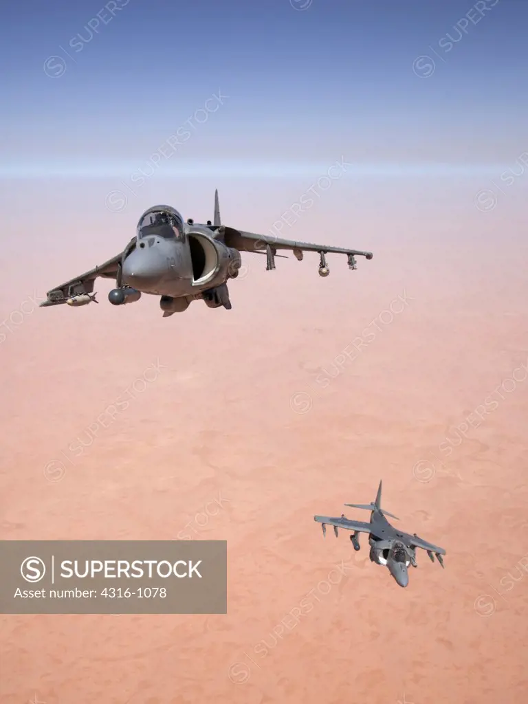Two US Marine Corps AV-8B Harriers High Above the Al Anbar Province of Iraq