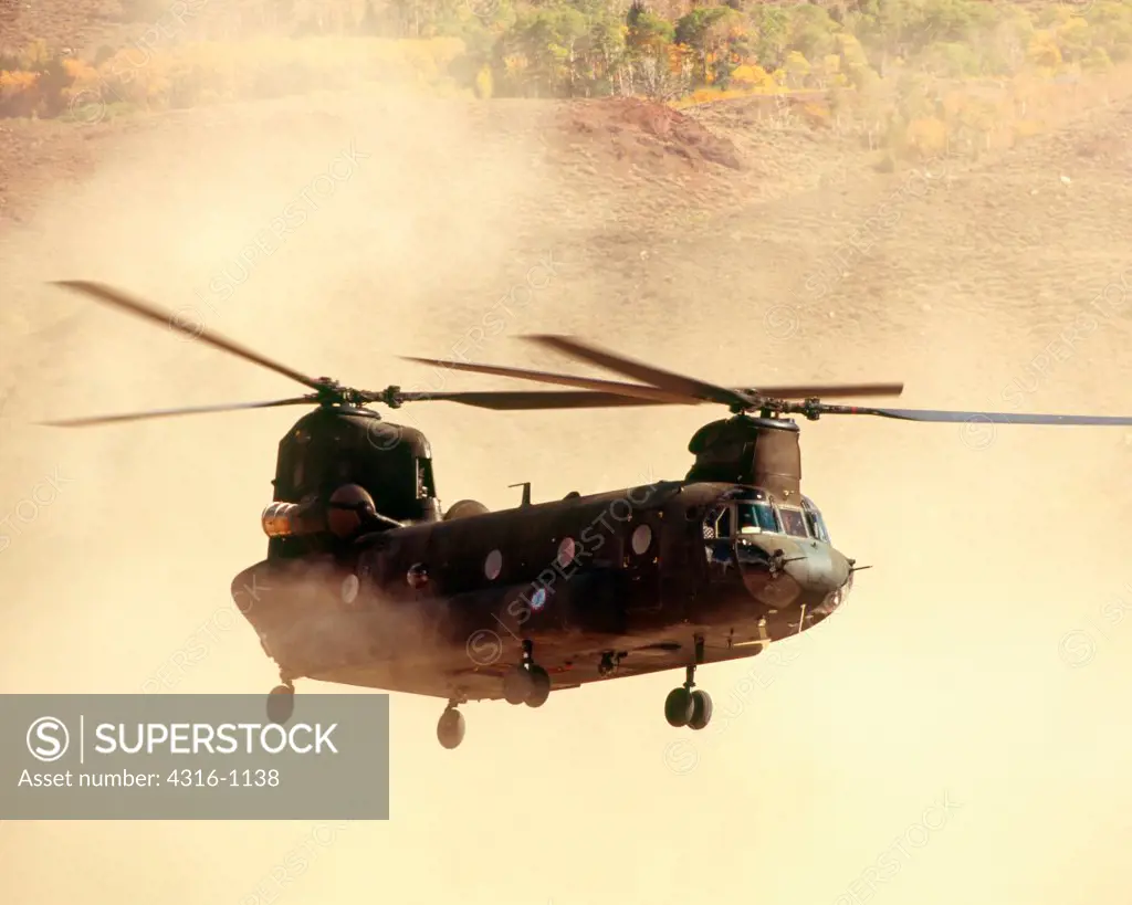 A CH-47 Chinook Makes a Dusty Landing