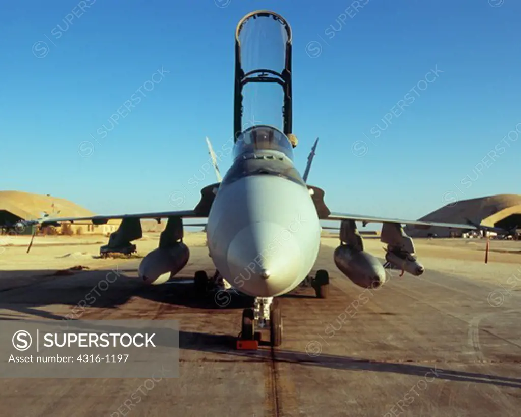 Head On View of a US Marine Corps F/A - 18D At Al Asad Air Base in the Anbar Province of Iraq