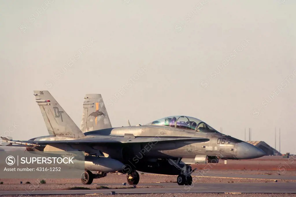 A US Marine Corps F/A-18D Lands at Al Asad Air Base, Iraq