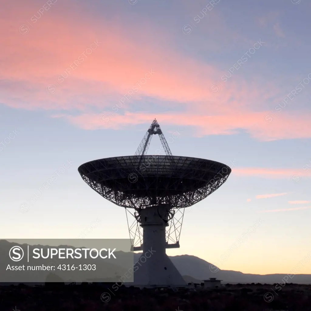Dusk View of Radio Telescope Pointed Toward Deep Space