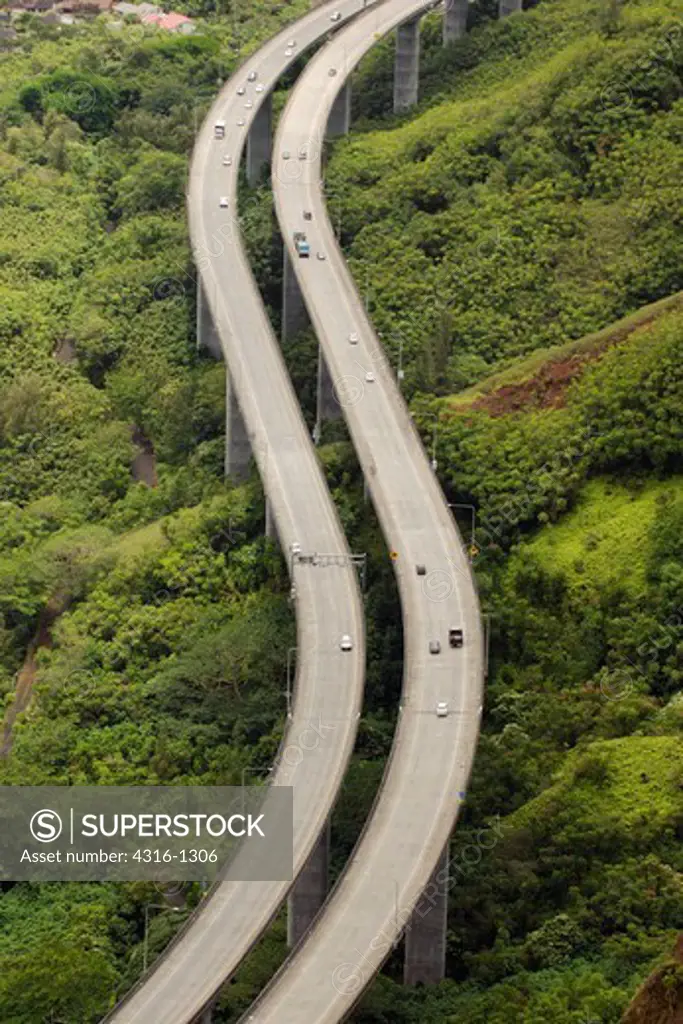 Hawaii's Interstate H3 in Koolau Mountain Range