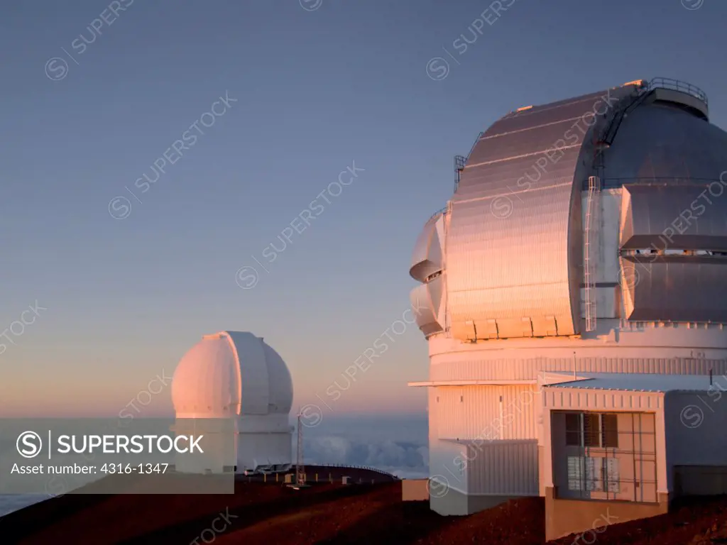 Sunset Light on the Gemini and Canada-France-Hawaii Telescopes, Atop Hawaii's Mauna Kea