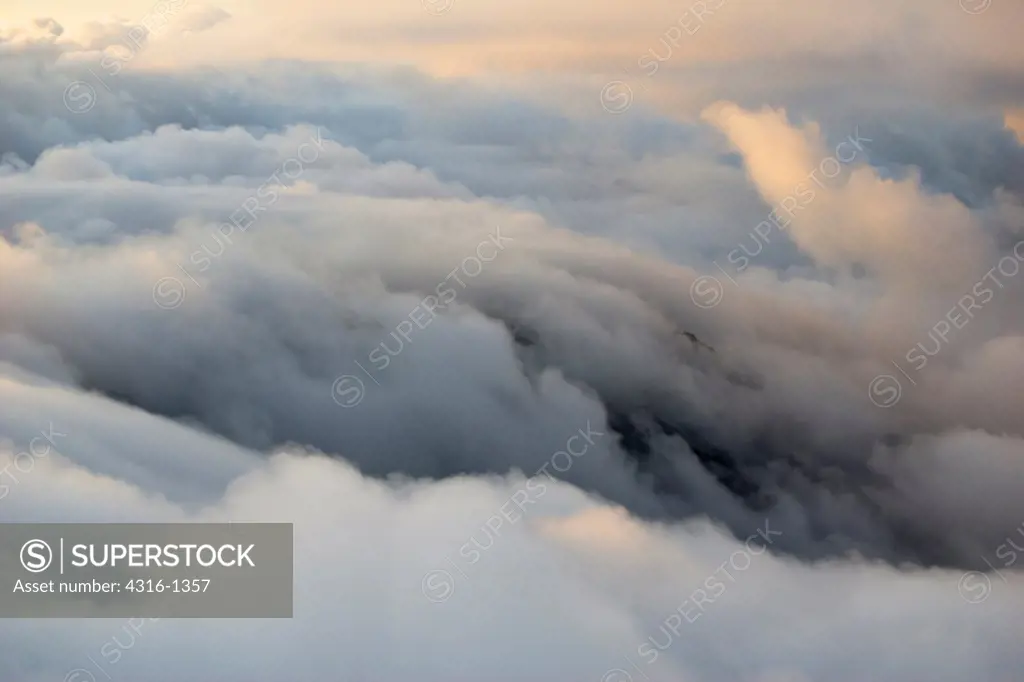 View of Clouds Enveloping the Summit of Mount Waialeale, One of the Earth's Rainiest Points, on the Hawaiian Island of Kauai