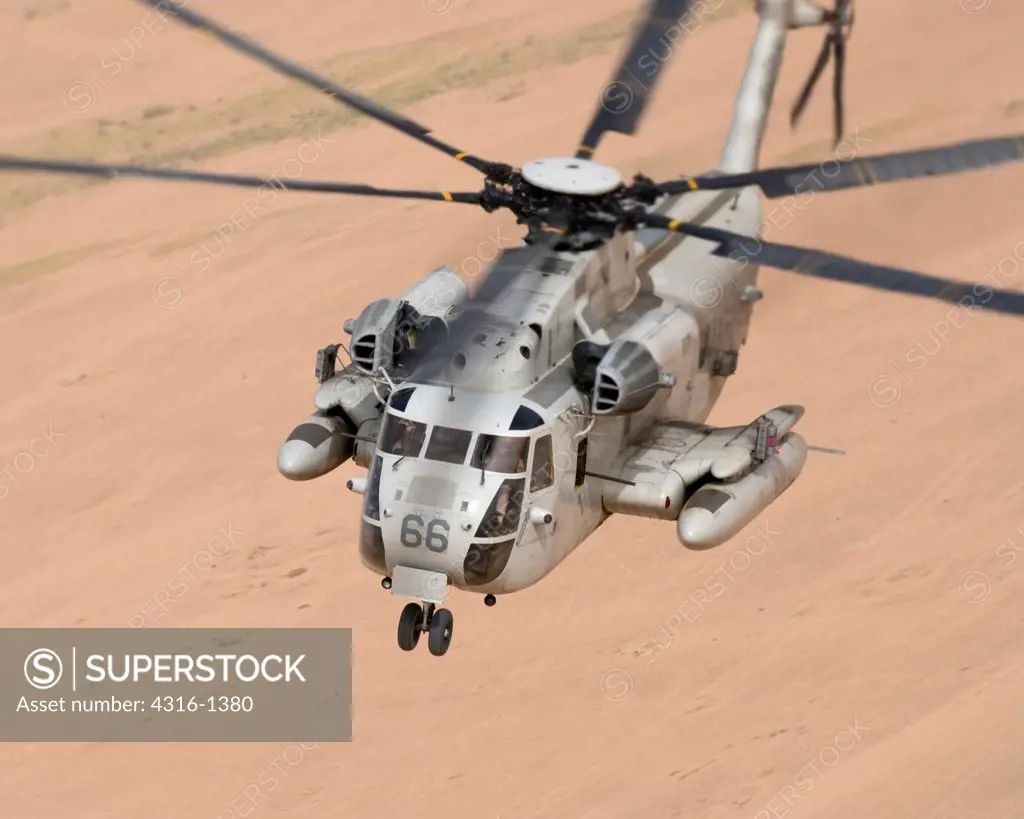 US Marine CH-53D Sea Stallion Helicopter Plies the Air Above the Desert in Iraq's Al Anbar Province