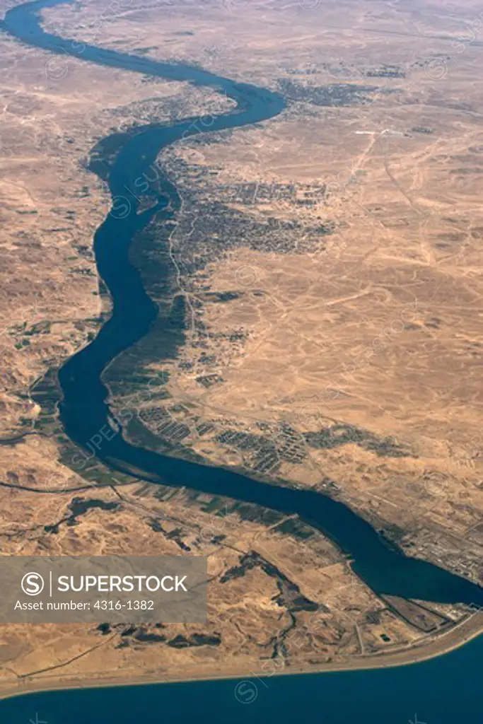 Aerial View of the Euphrates River, Lake Qadisiyah, and the Haditha Region of Iraq's Al Anbar Province