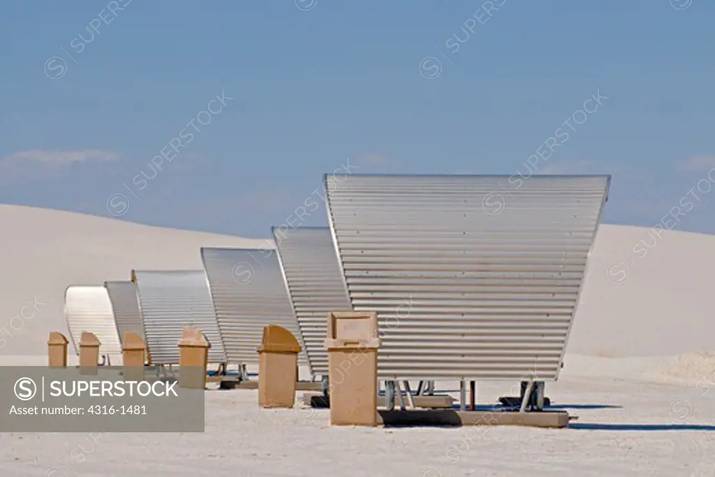 Sunshades and Garbage Bins at a Camping Area in White Sands National Monument