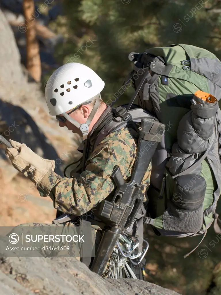A U.S. Marine Rappels During Marine Corps Mountain Leader Training