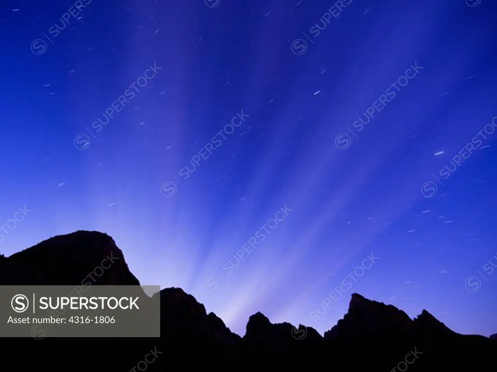 Star Trails Over The Watchman at Dawn's First Light