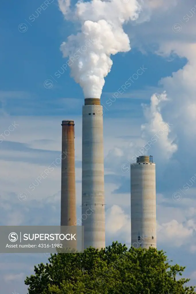 Smokestacks Dumping Steam and Exhaust into the Sky