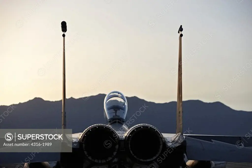 Rear View of F-15E Strike Eagle at Dusk
