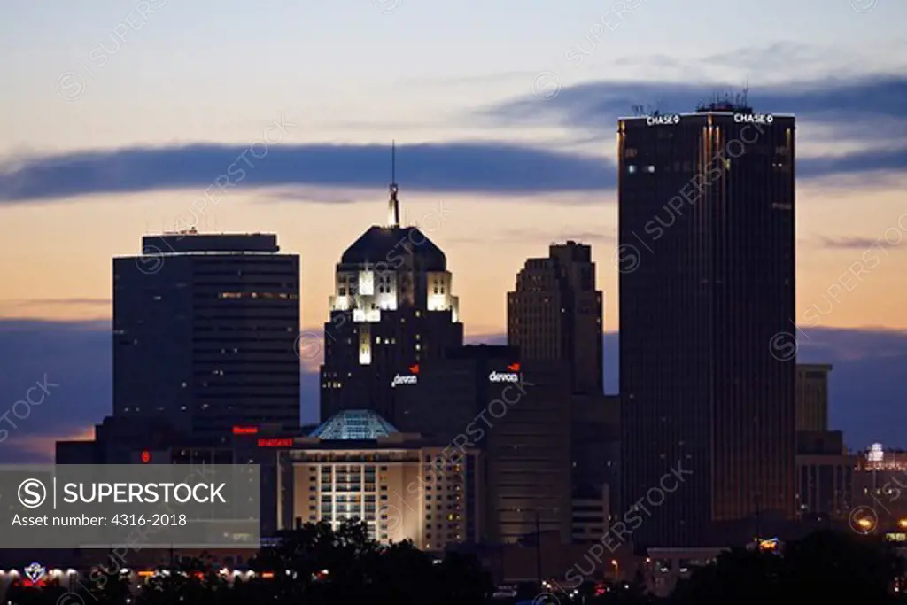 High Rise Buildings of Downtown Oklahoma City at Dusk