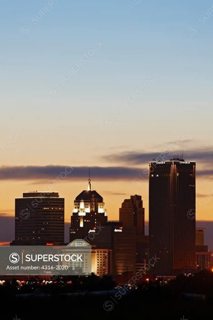 High Rise Buildings of Downtown Oklahoma City at Dusk