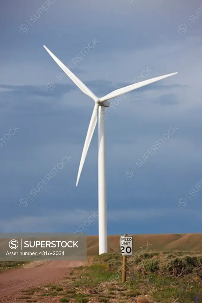 Speed Limit Sign and Wind Turbine