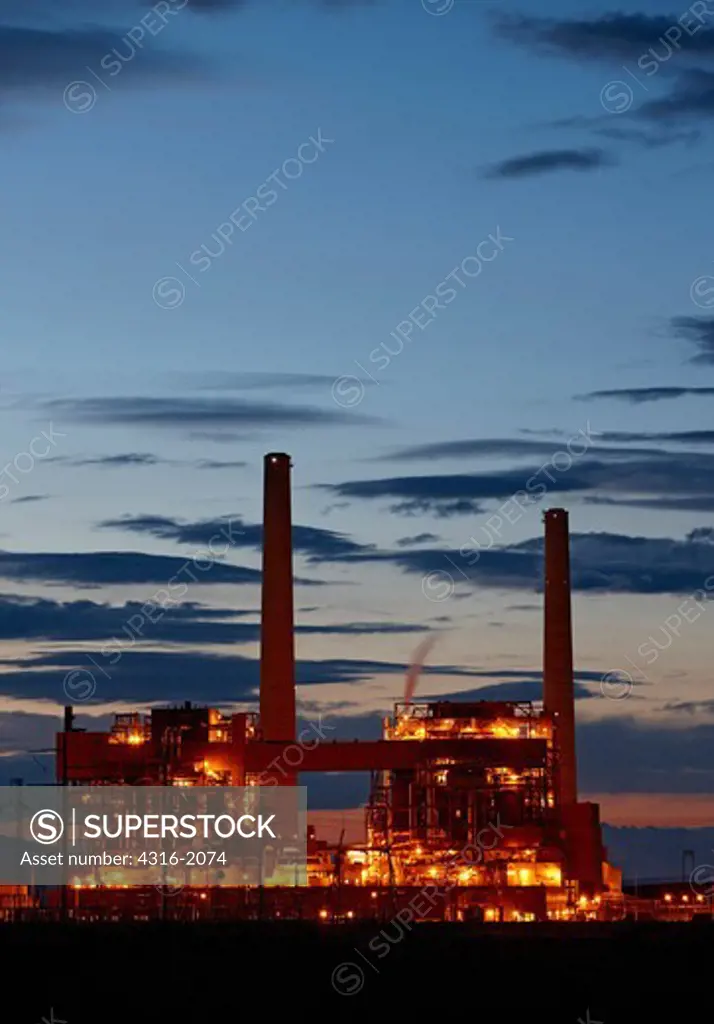 Dusk View of Coal Burning Power Plant