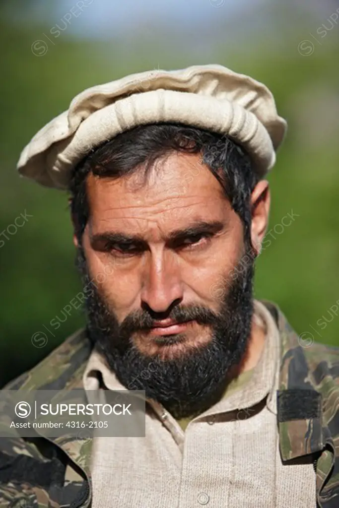 Afghan National Army Soldier Wearing a Traditional Pashtun Pakhul