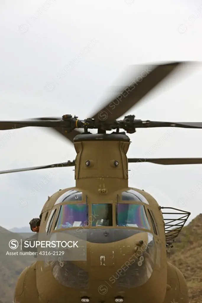 U.S. Army CH-47 Chinook Helicopter Idling