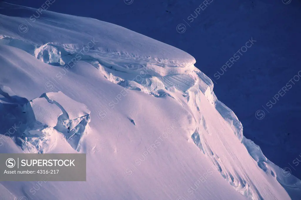 Detail of Cornices and Seracs on Snowy Ridge