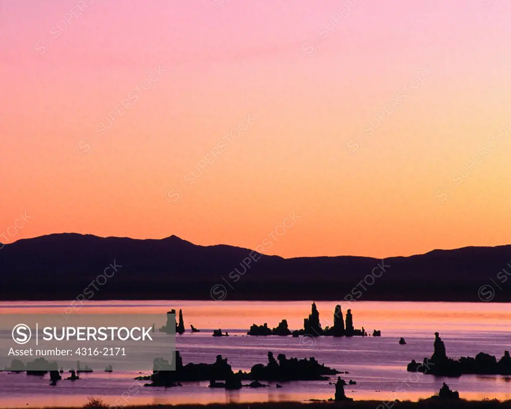Brilliant Dawn Light Silhouettes Mono Lake's Exposed Tufa Towers