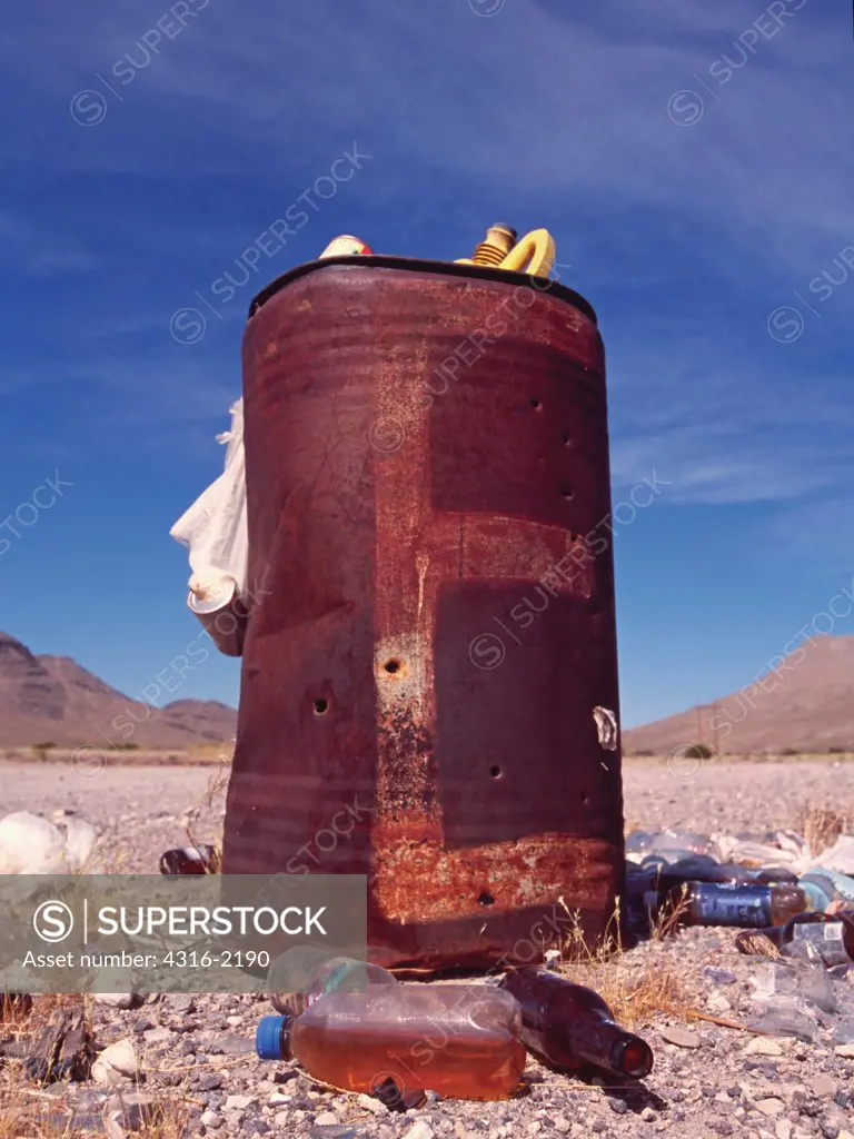 Southern Nevada Roadside Trash Can