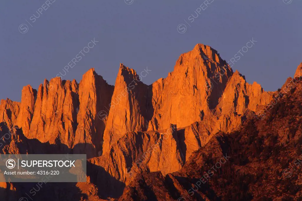 Sunrise Light Showers the East Face of Mount Whitney and the Keeler Needle Group in Alpenglow