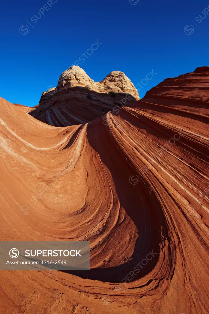 Sunrise light on an arcuate form called The Wave in the Coyote Buttes, Pariah Wilderness, North Coyote Buttes, Utah.