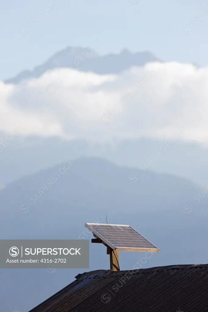 A small solar panel on a rooftop in eastern Nepal.