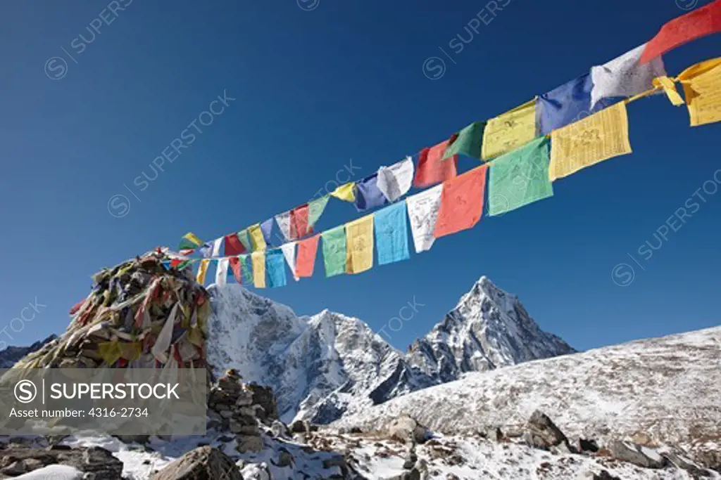Prayer flags at Thokla Pass, in the Everest region of Nepal.
