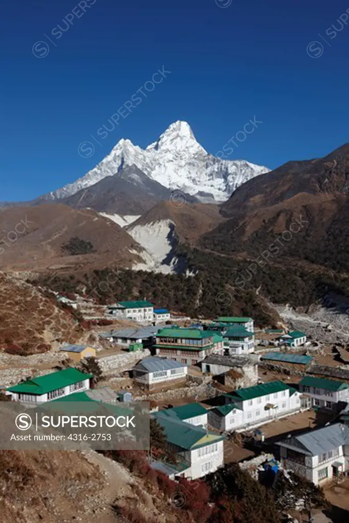Pangboche, a village and trekker destination, below Ama Dablam, in the Everest Region of Nepal.